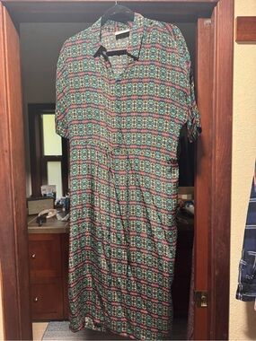 Button-Front Maxi Dress in Multicolor Geometric Print